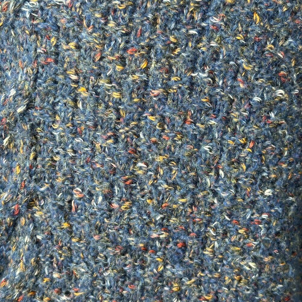 Cable Knit Tunic Sweater Blue Confetti Flecked V Neck Cozy XXL - Picture 8 of 12